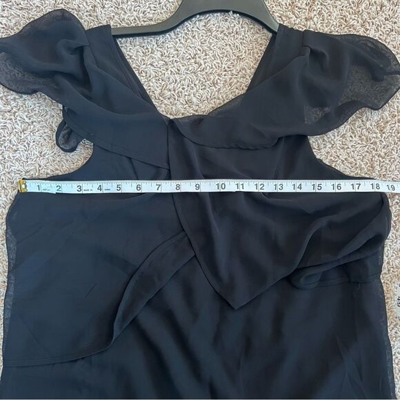 BCBGeneration V Neck Plunge Flutter Sleeve Waterfall Ruffle Mini Black Dress - Picture 12 of 12